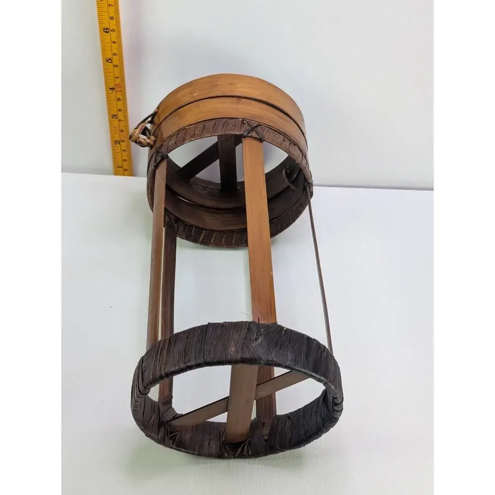 Vintage Asian Bamboo Cricket Insect Cage Hinged Lid Rustic Folk Art Decor 10